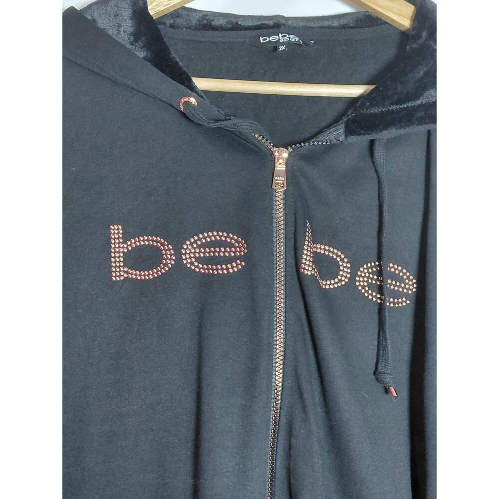 NWT bebe sport Black Hoodie Zip Up Jacket Solid Knit Women Size 2X - Picture 3 of 11